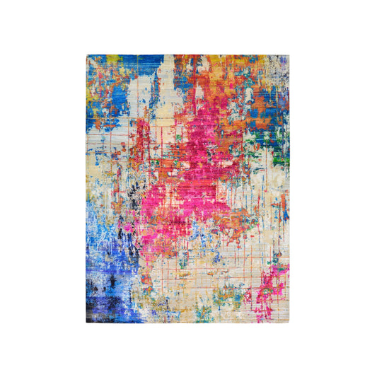 Ivory Multy, Sari Silk Wool Modern Handknotted 8.11x11.9Ft 270x357Cms Area Rug