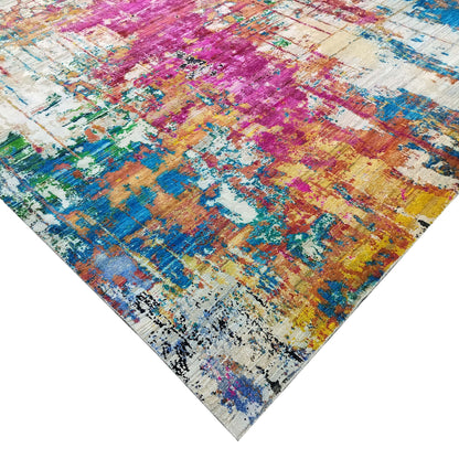 Ivory Multy, Sari Silk Wool Modern Handknotted 8.11x11.9Ft 270x357Cms Area Rug