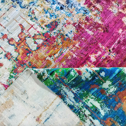 Ivory Multy, Sari Silk Wool Modern Handknotted 8.11x11.9Ft 270x357Cms Area Rug