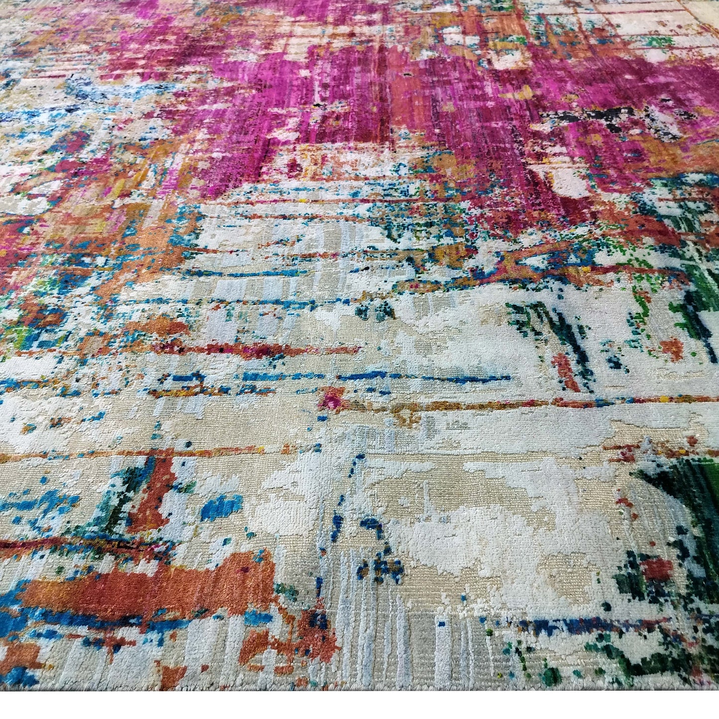 Ivory Multy, Sari Silk Wool Modern Handknotted 8.11x11.9Ft 270x357Cms Area Rug