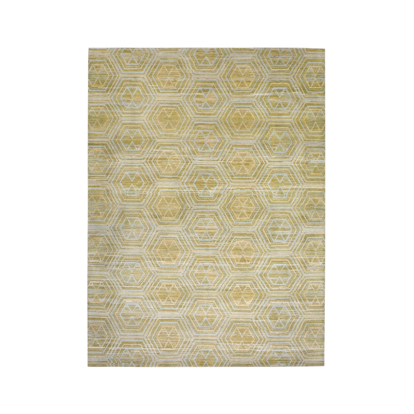 Gold Beige, Pure Wool Modern Handknotted 8.11x12.0Ft 271x375Cms Area Rug