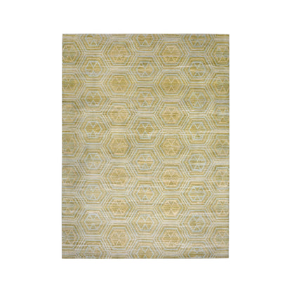 Gold Beige, Pure Wool Modern Handknotted 8.11x12.0Ft 271x375Cms Area Rug