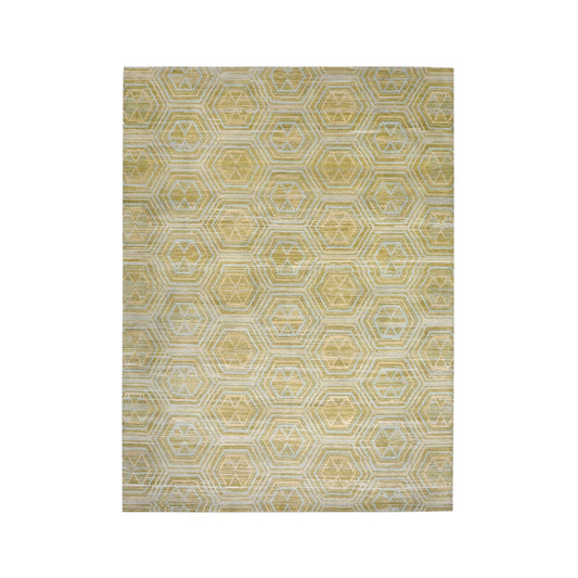 Gold Beige, Pure Wool Modern Handknotted 8.11x12.0Ft 271x375Cms Area Rug