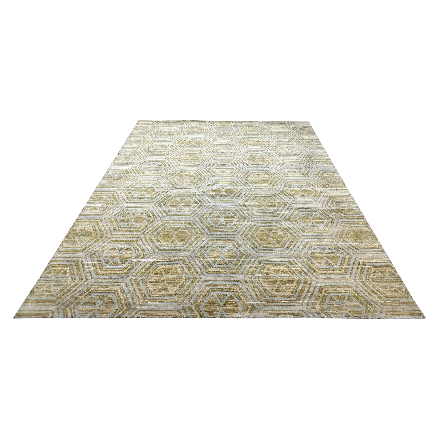 Gold Beige, Pure Wool Modern Handknotted 8.11x12.0Ft 271x375Cms Area Rug