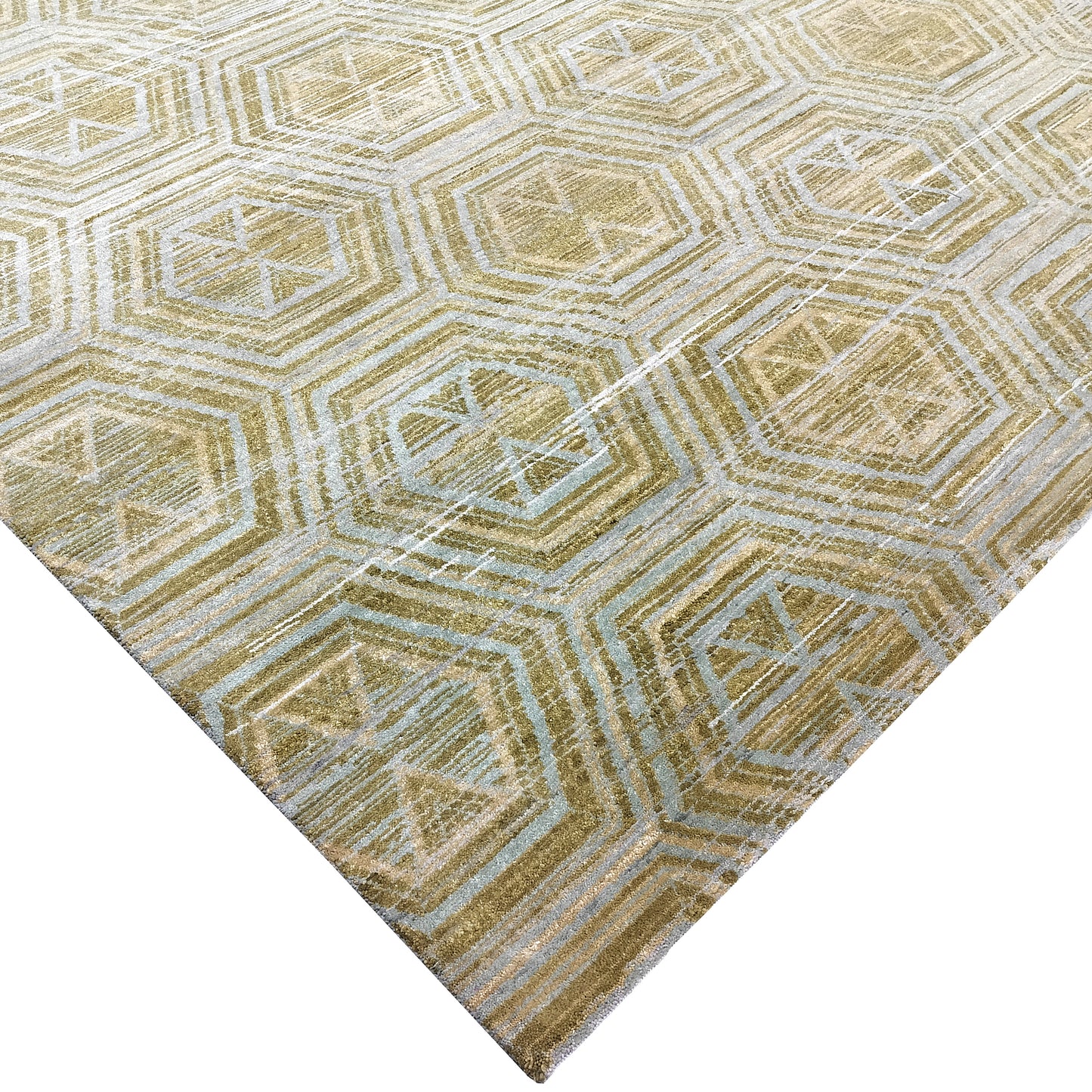Gold Beige, Pure Wool Modern Handknotted 8.11x12.0Ft 271x375Cms Area Rug