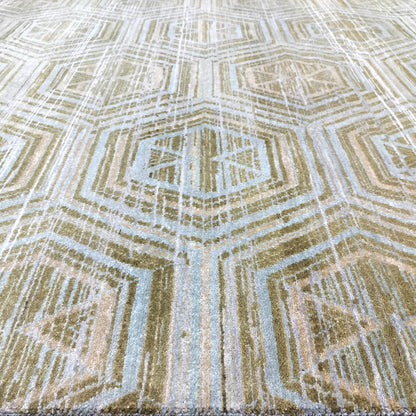 Gold Beige, Pure Wool Modern Handknotted 8.11x12.0Ft 271x375Cms Area Rug