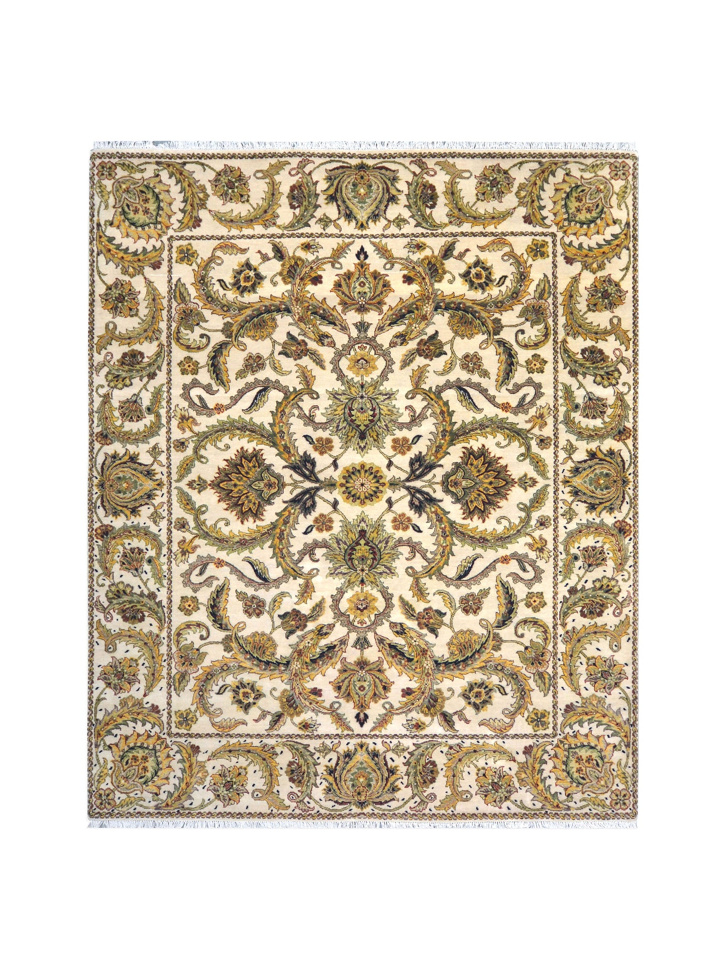 Yellow and Ivory, Pure Wool Regular Pile Traditional Handknotted 8.2x10.1Ft 249x306Cms Area Rug