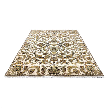 Yellow and Ivory, Pure Wool Regular Pile Traditional Handknotted 8.2x10.1Ft 249x306Cms Area Rug
