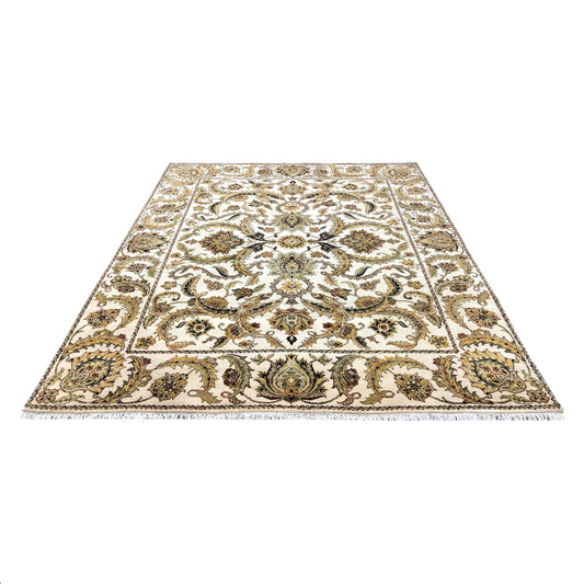 Yellow and Ivory, Pure Wool Regular Pile Traditional Handknotted 8.2x10.1Ft 249x306Cms Area Rug