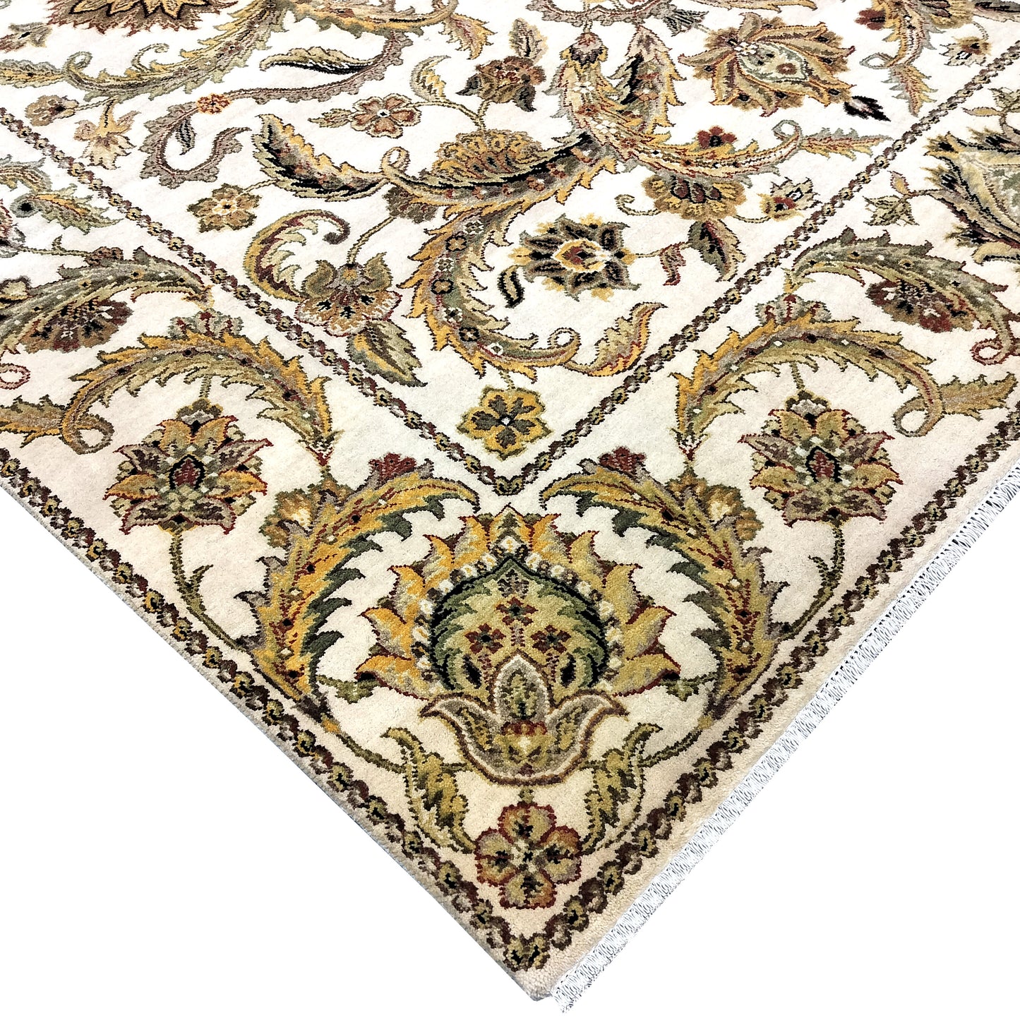 Yellow and Ivory, Pure Wool Regular Pile Traditional Handknotted 8.2x10.1Ft 249x306Cms Area Rug