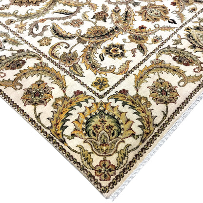 Yellow and Ivory, Pure Wool Regular Pile Traditional Handknotted 8.2x10.1Ft 249x306Cms Area Rug