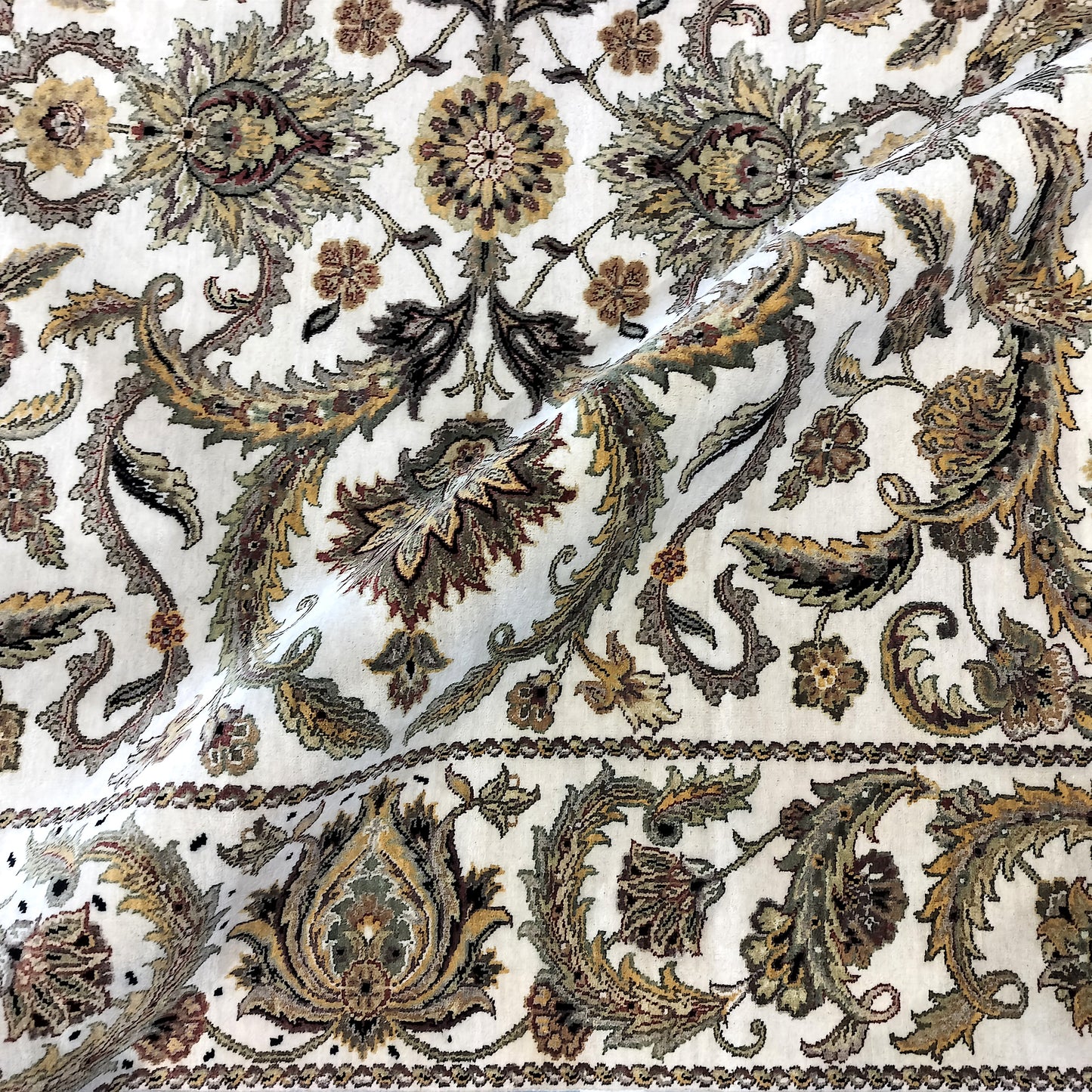 Yellow and Ivory, Pure Wool Regular Pile Traditional Handknotted 8.2x10.1Ft 249x306Cms Area Rug