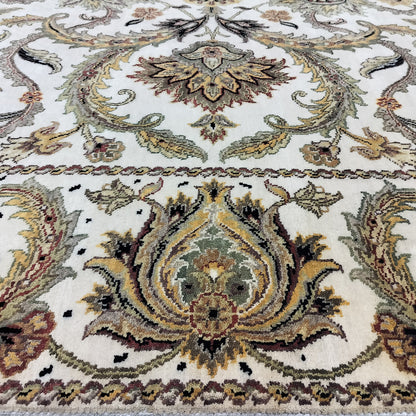 Yellow and Ivory, Pure Wool Regular Pile Traditional Handknotted 8.2x10.1Ft 249x306Cms Area Rug