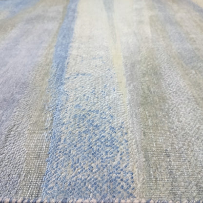L.Blue and Ivory, Silk and Wool Oxidized Modern Handknotted 3.0x12.1Ft 92x367Cms Area Rug