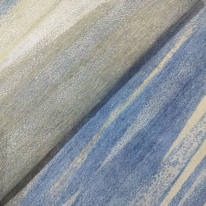 L.Blue and Ivory, Silk and Wool Oxidized Modern Handknotted 3.0x10.9Ft 92x328Cms Area Rug