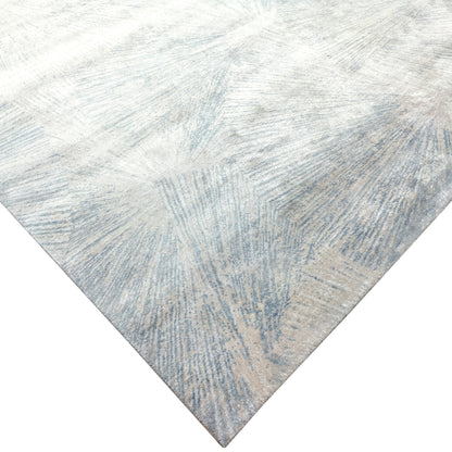 Ivory Blue and Grey Blended Silk Modern Abstract Handknotted Area Rug