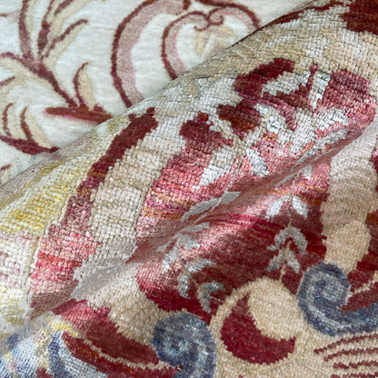 One of a Kind Ivory and Red Silk and Sari Silk Abusson Traditional Handknotted 9.0X11.9ft 275x359Cms Area Rug