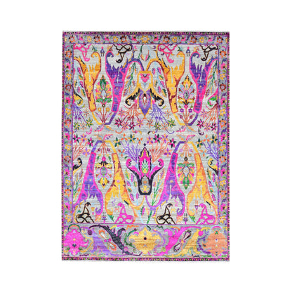 Grey and Pink, Sari Silk Oxidized Transitional Bidzar Handknotted 9.0x12.0ft 275x365Cms Area Rug