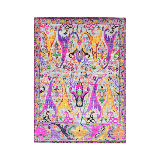 Grey and Pink, Sari Silk Oxidized Transitional Bidzar Handknotted 9.0x12.0ft 275x365Cms Area Rug