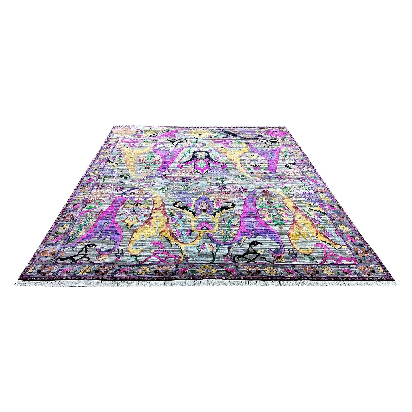 Grey and Pink, Sari Silk Oxidized Transitional Bidzar Handknotted 9.0x12.0ft 275x365Cms Area Rug