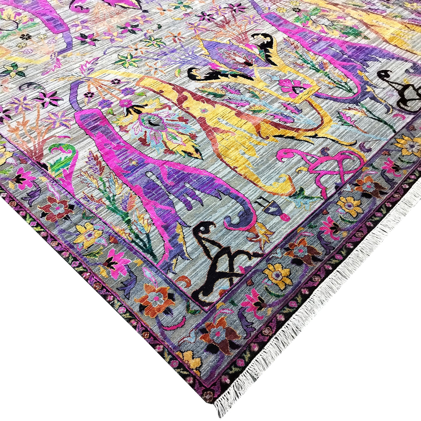 Grey and Pink, Sari Silk Oxidized Transitional Bidzar Handknotted 9.0x12.0ft 275x365Cms Area Rug