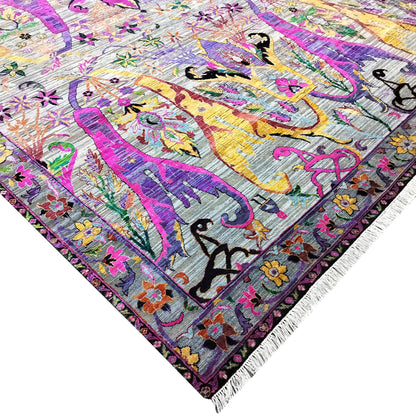 Grey and Pink, Sari Silk Oxidized Transitional Bidzar Handknotted 9.0x12.0ft 275x365Cms Area Rug