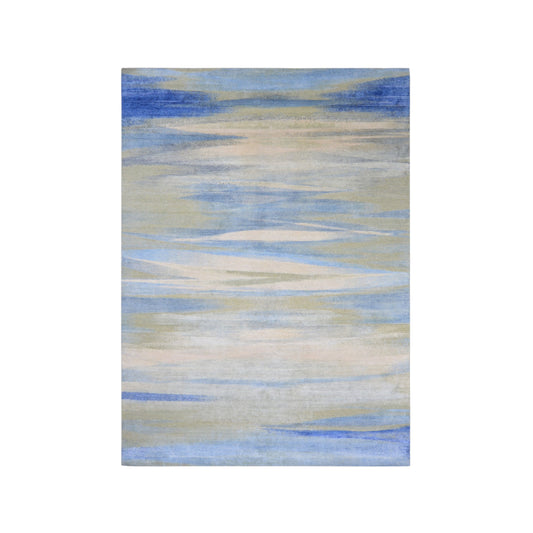 Grey and Blue, Blended Silk Wool Oxidized Modern Abstract Handknotted 8.11x12.4ft 272x375Cms Area Rug