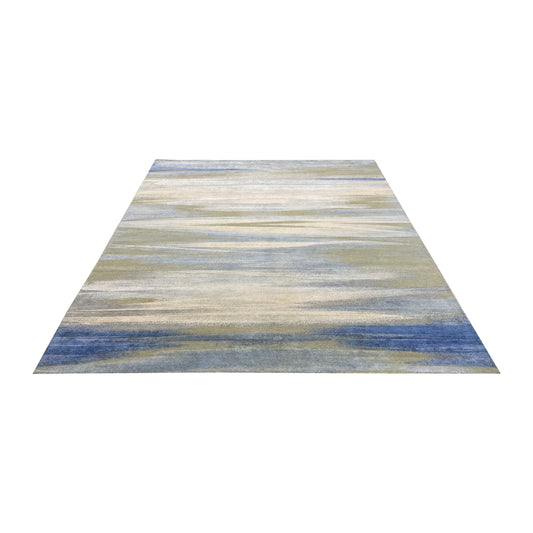 Grey and Blue, Blended Silk Wool Oxidized Modern Abstract Handknotted 8.11x12.4ft 272x375Cms Area Rug