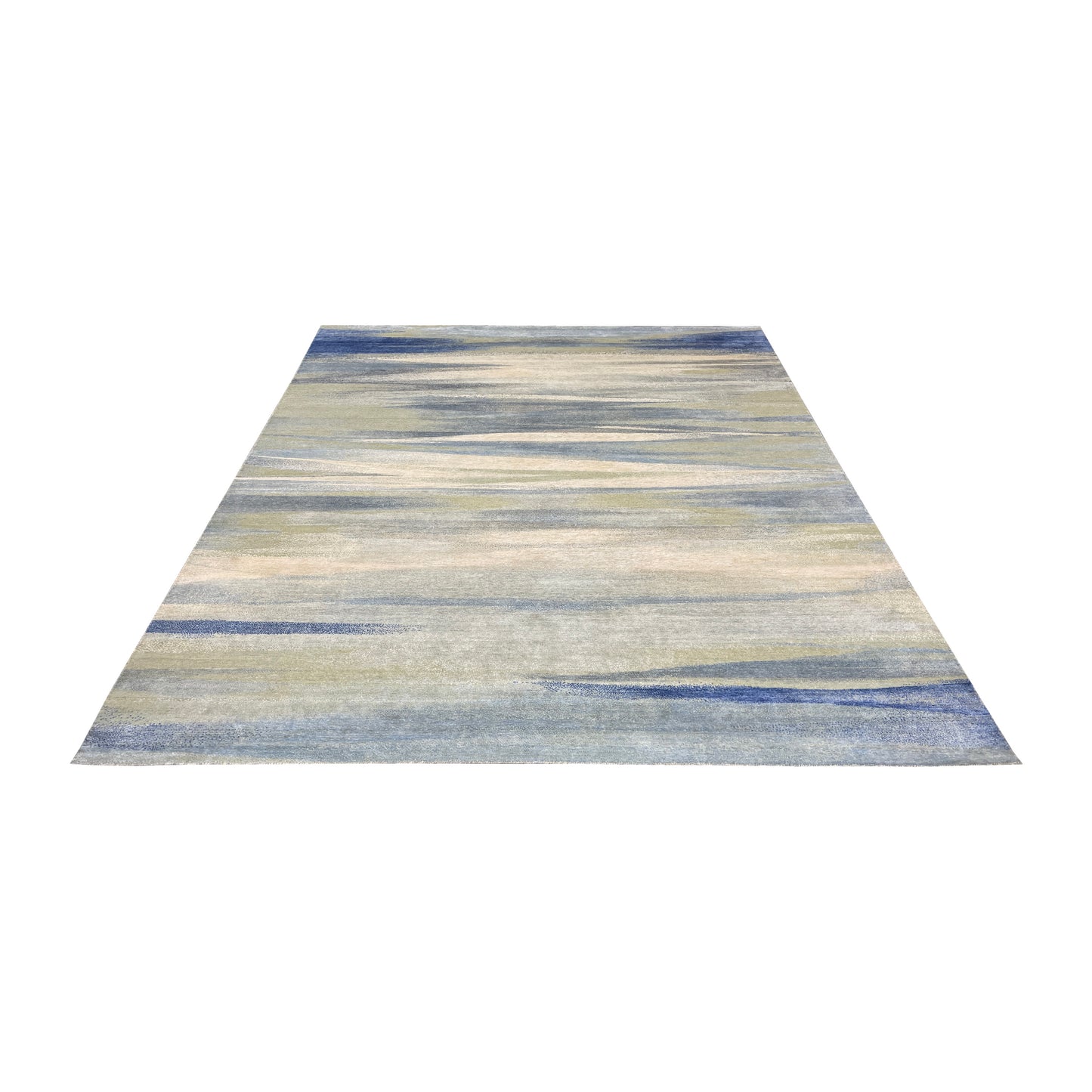 Grey and Blue, Blended Silk Wool Oxidized Modern Abstract Handknotted 8.11x12.4ft 272x375Cms Area Rug