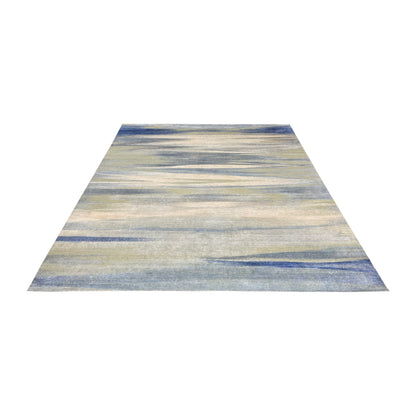 Grey and Blue, Blended Silk Wool Oxidized Modern Abstract Handknotted 8.11x12.4ft 272x375Cms Area Rug