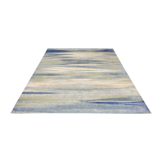 Grey and Blue, Blended Silk Wool Oxidized Modern Abstract Handknotted 8.11x12.4ft 272x375Cms Area Rug