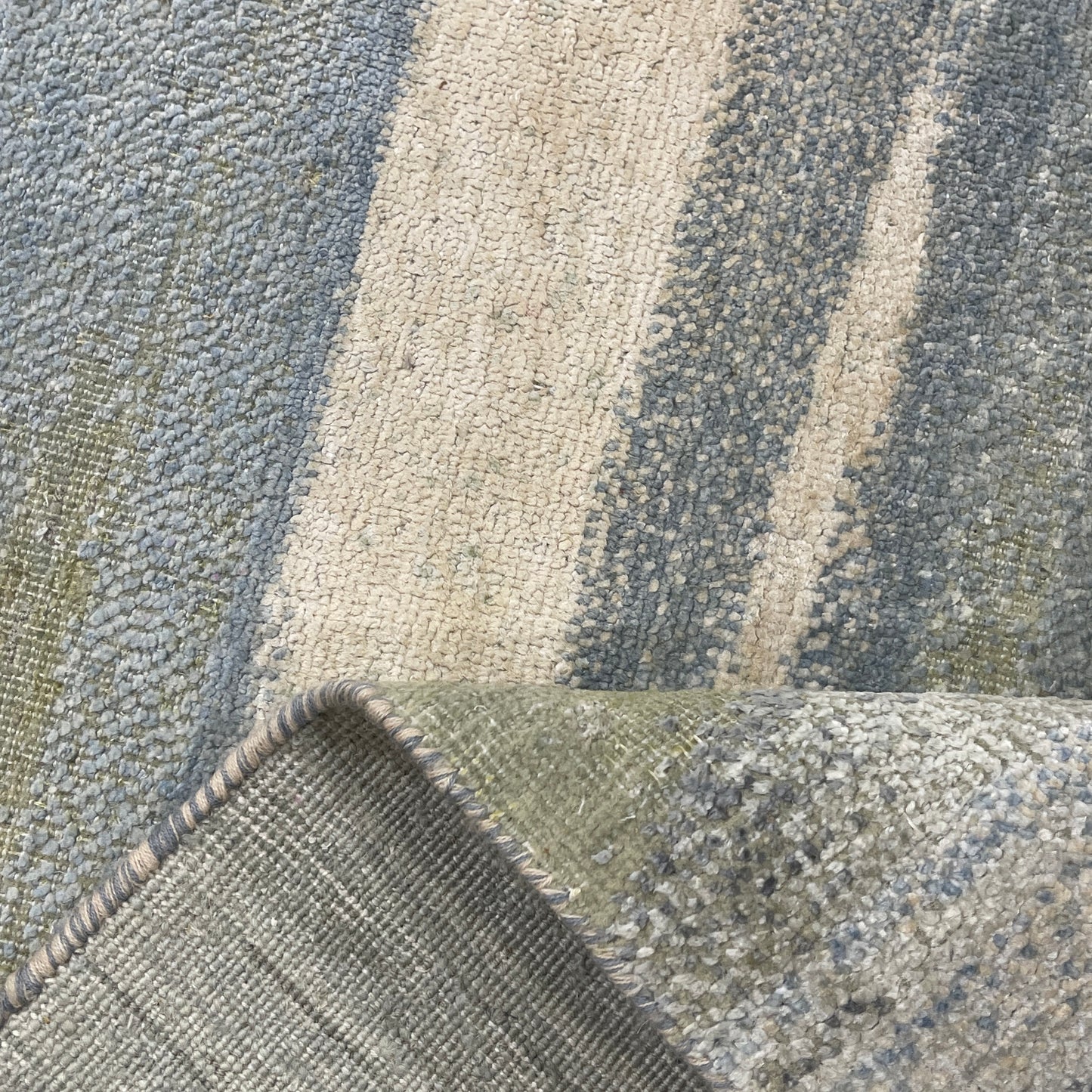 Grey and Blue, Blended Silk Wool Oxidized Modern Abstract Handknotted 8.11x12.4ft 272x375Cms Area Rug