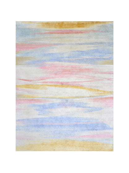 Beige Multy Blended Silk, Silk Wool Oxidized Transtional HandKnotted 9.0x12.1Ft 276x368Cms Area Rug