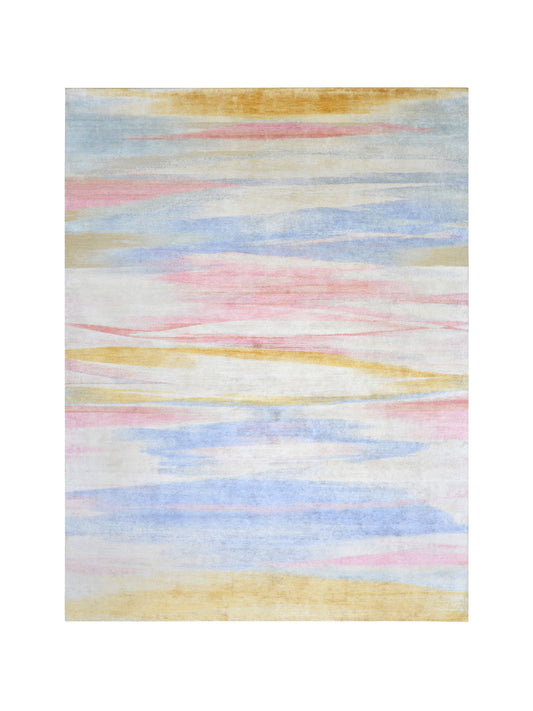 Beige Multy Blended Silk, Silk Wool Oxidized Transtional HandKnotted 9.0x12.1Ft 276x368Cms Area Rug
