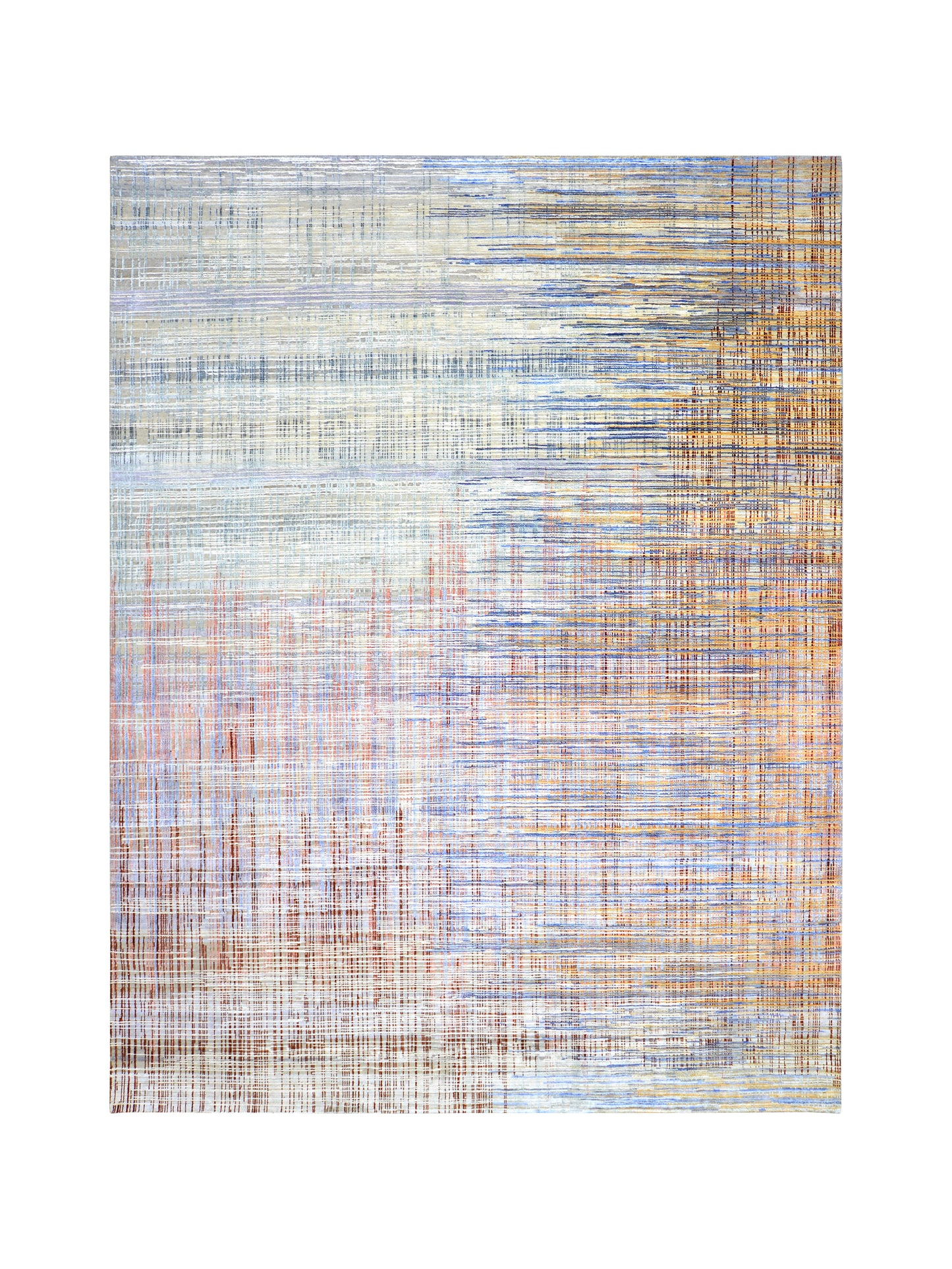 Grey and Multy, Sari Silk and wool Oxidized Modern Textured Handknotted 9.0x11.11ft 275x362Cms Area Rug