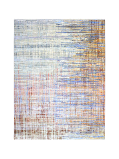 Grey and Multy, Sari Silk and wool Oxidized Modern Textured Handknotted 9.0x11.11ft 275x362Cms Area Rug