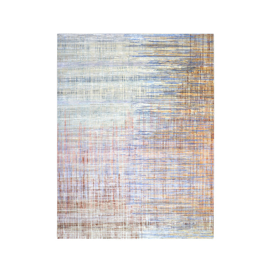Grey and Multy, Sari Silk and wool Oxidized Modern Textured Handknotted 9.0x11.11ft 275x362Cms Area Rug