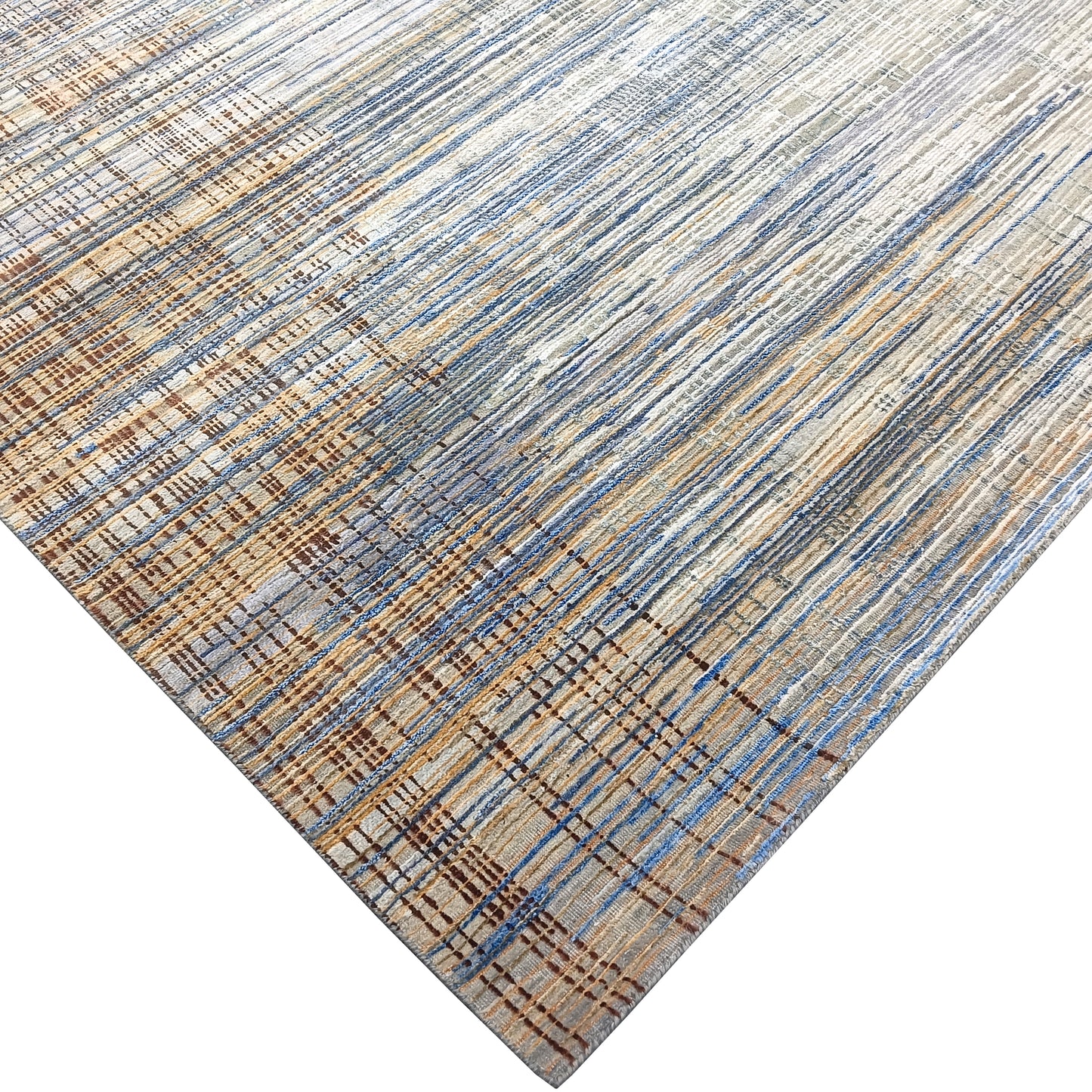 Grey and Multy, Sari Silk and wool Oxidized Modern Textured Handknotted 9.0x11.11ft 275x362Cms Area Rug