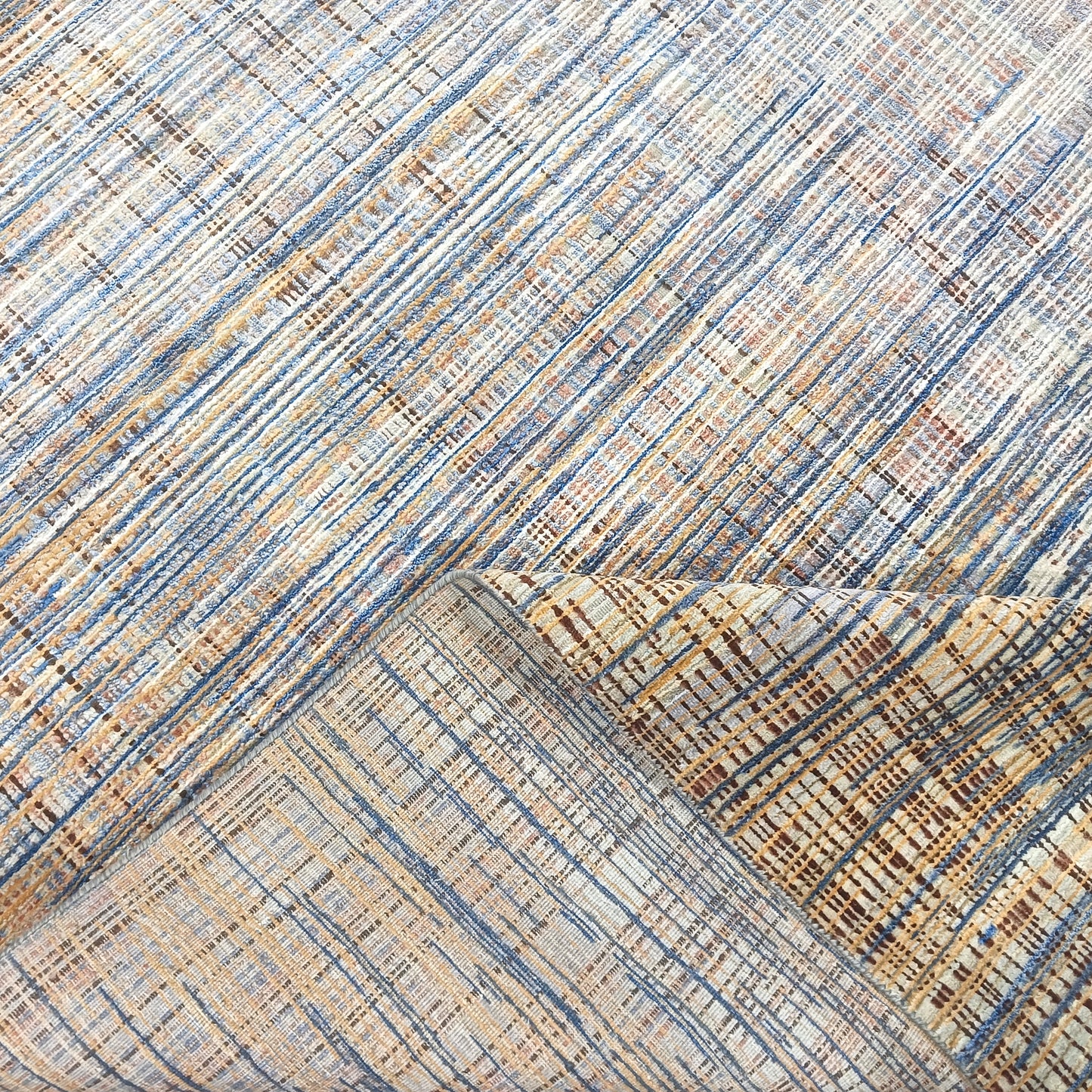 Grey and Multy, Sari Silk and wool Oxidized Modern Textured Handknotted 9.0x11.11ft 275x362Cms Area Rug