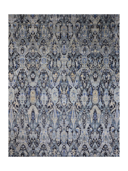 Black Grey, Silk Wool Oxidized Persian Transitional Handknotted 11.11x15.2Ft 364x463Cms Area Rug