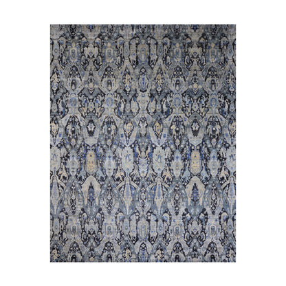 Black Grey, Silk Wool Oxidized Persian Transitional Handknotted 11.11x15.2Ft 364x463Cms Area Rug