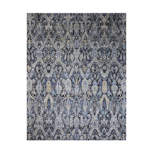 Black Grey, Silk Wool Oxidized Persian Transitional Handknotted 11.11x15.2Ft 364x463Cms Area Rug