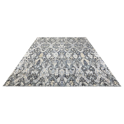 Black Grey, Silk Wool Oxidized Persian Transitional Handknotted 11.11x15.2Ft 364x463Cms Area Rug