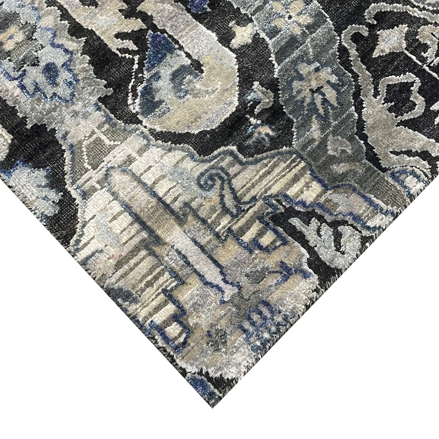 Black Grey, Silk Wool Oxidized Persian Transitional Handknotted 11.11x15.2Ft 364x463Cms Area Rug