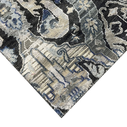 Black Grey, Silk Wool Oxidized Persian Transitional Handknotted 11.11x15.2Ft 364x463Cms Area Rug