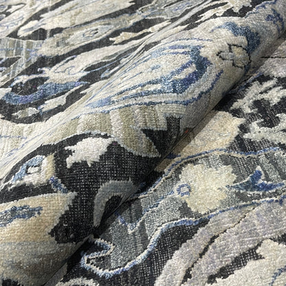 Black Grey, Silk Wool Oxidized Persian Transitional Handknotted 11.11x15.2Ft 364x463Cms Area Rug