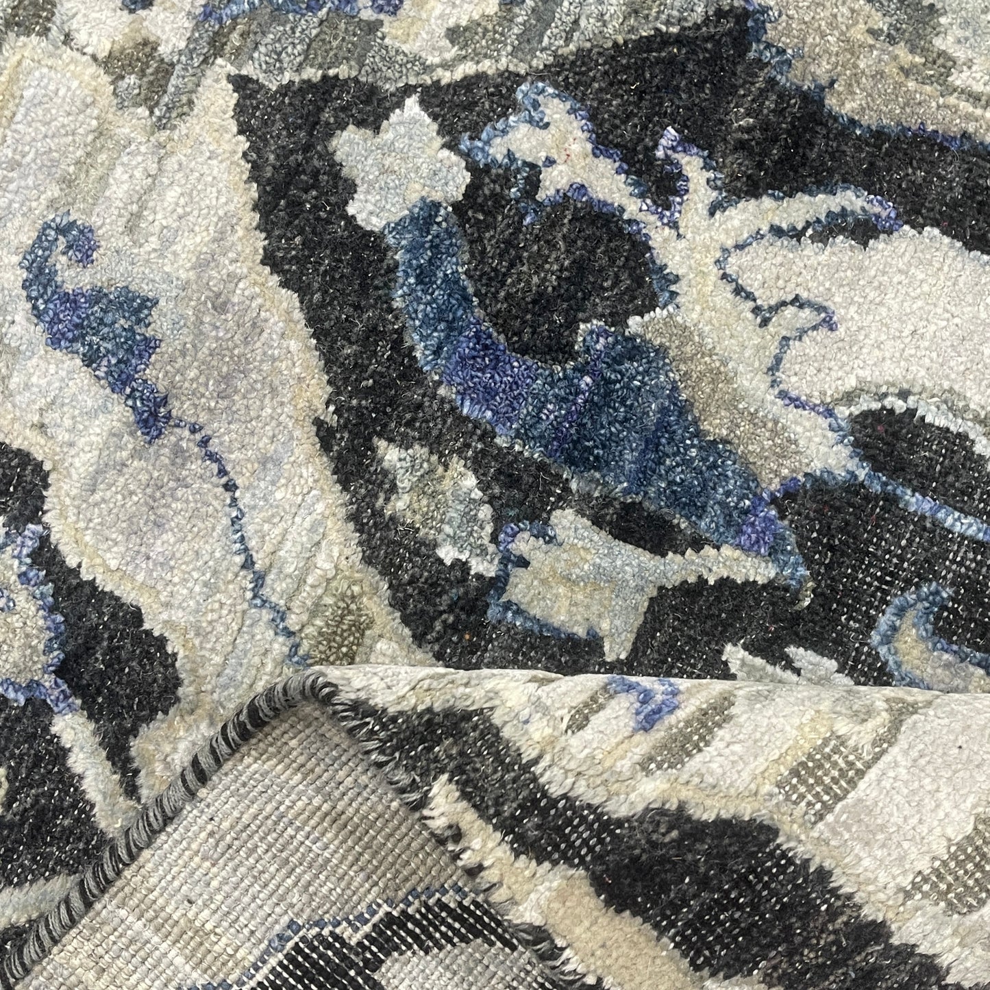 Black Grey, Silk Wool Oxidized Persian Transitional Handknotted 11.11x15.2Ft 364x463Cms Area Rug
