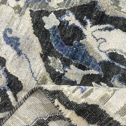 Black Grey, Silk Wool Oxidized Persian Transitional Handknotted 11.11x15.2Ft 364x463Cms Area Rug