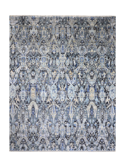 Black Grey, Silk Wool Oxidized Persian Transitional Handknotted 12.2x15.4Ft 370x467Cms Area Rug
