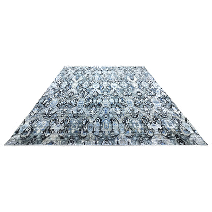 Black Grey, Silk Wool Oxidized Persian Transitional Handknotted 12.2x15.4Ft 370x467Cms Area Rug